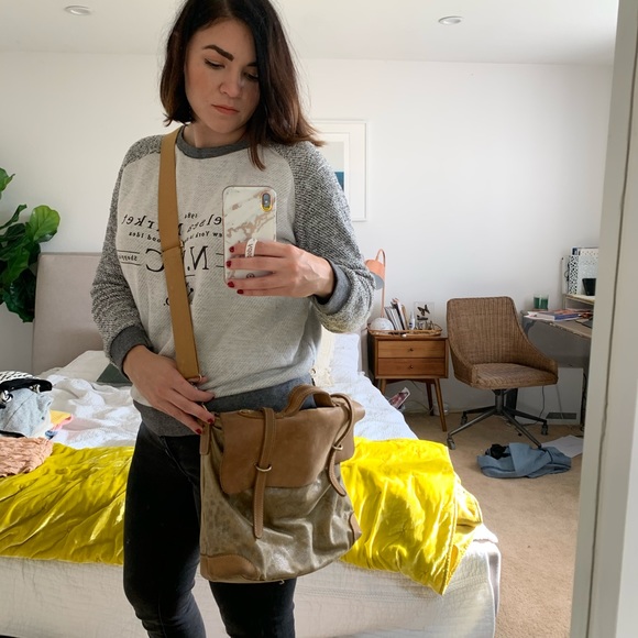 Anthropologie leather and canvas messenger bag